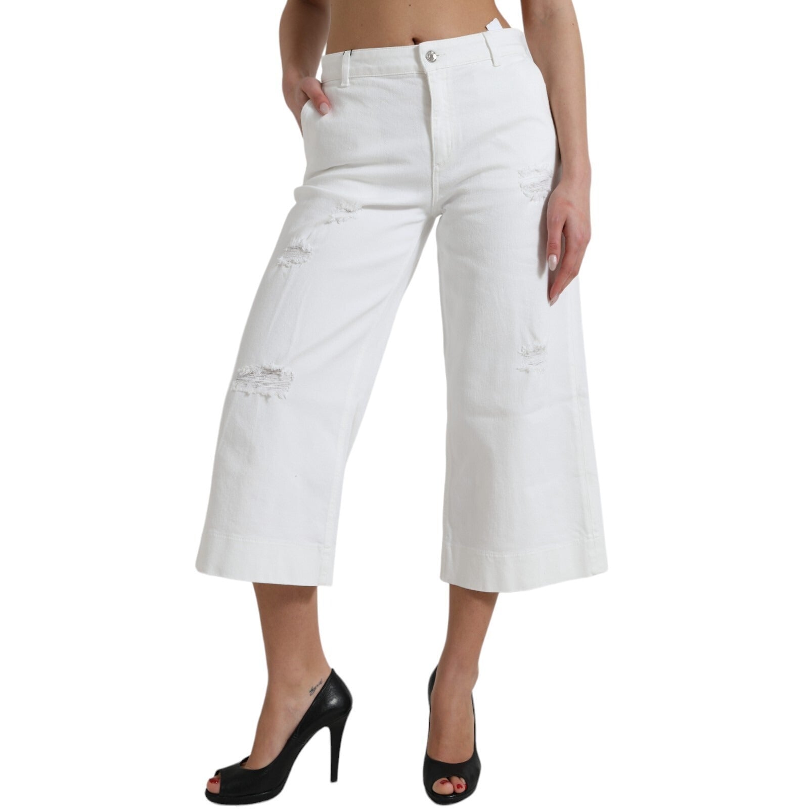White pants with distressed hem