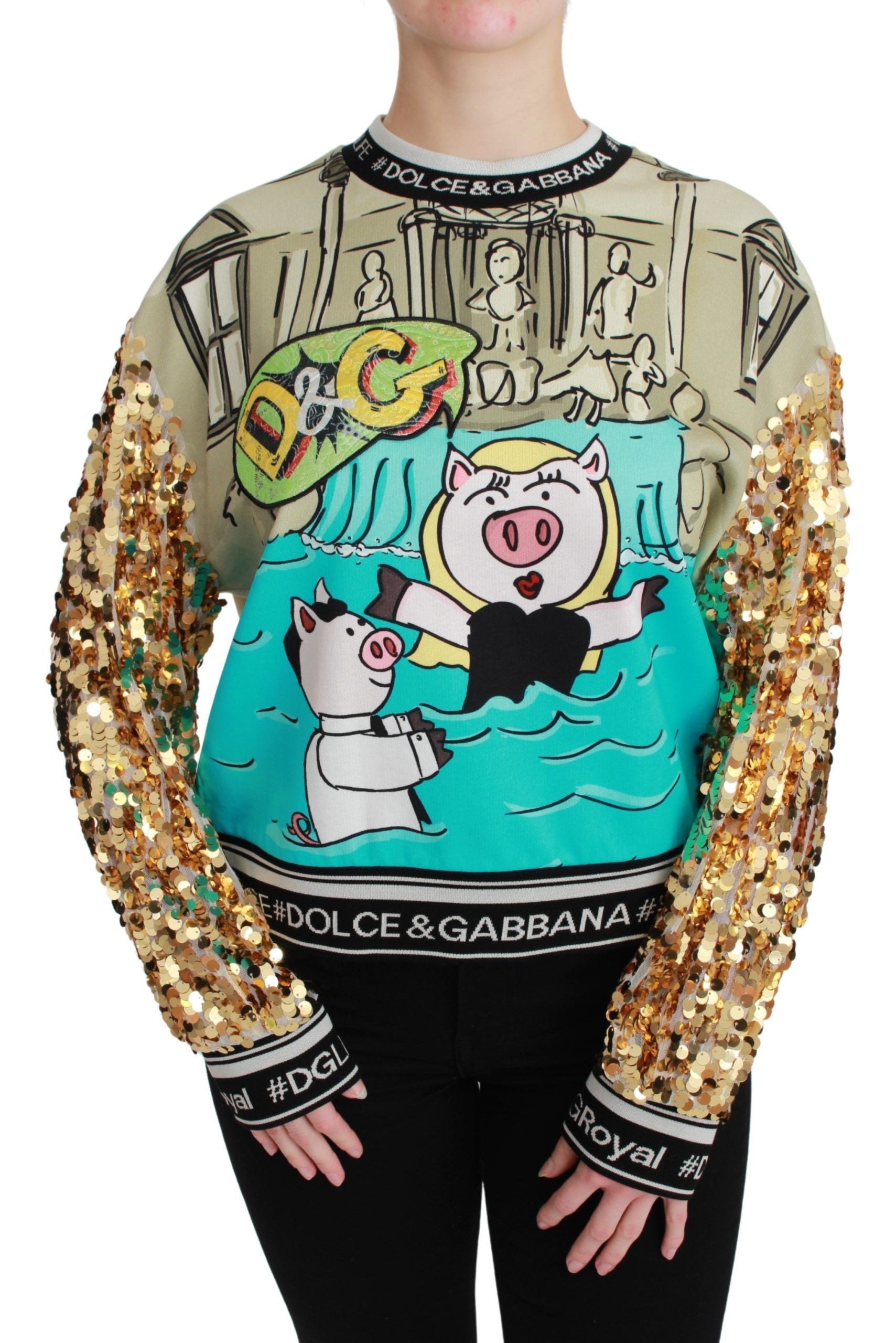Sweater with cartoon pigs on a boat