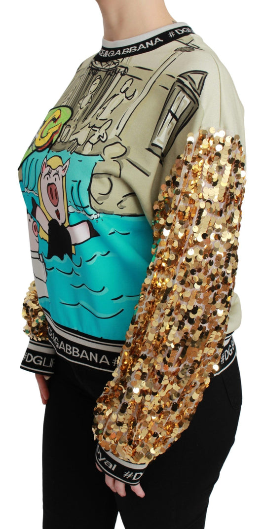 Long sleeve shirt with graphic design and sequins on shoulders