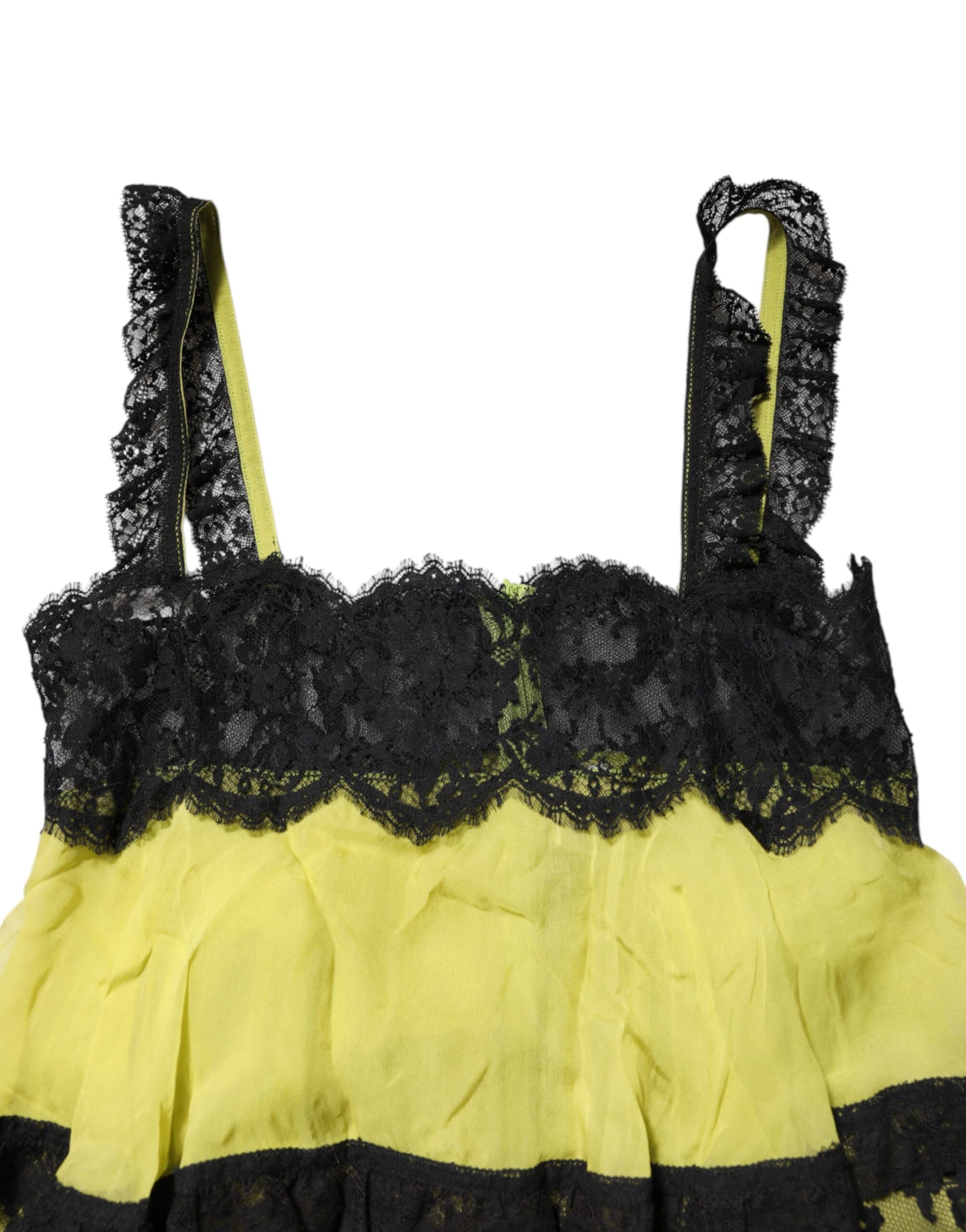 A yellow black babydoll chemise lingerie dress with lace detailing