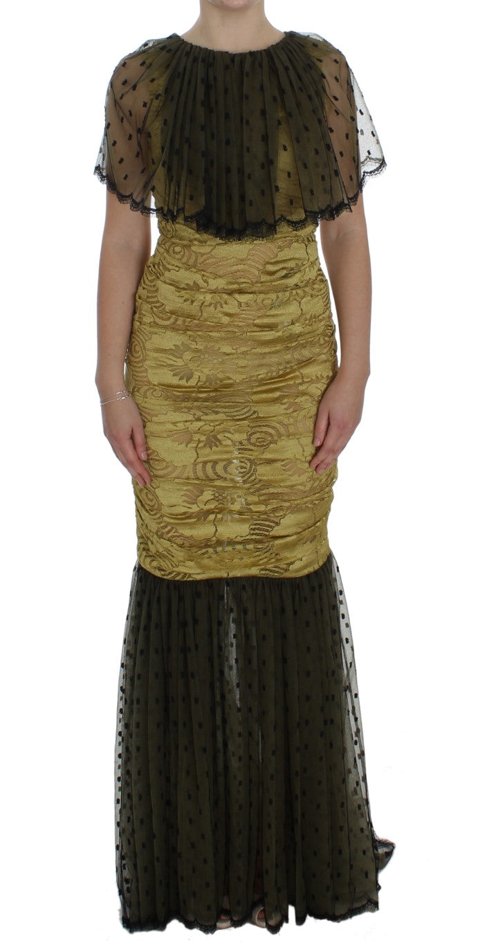 Long black and gold dress with lace detailing