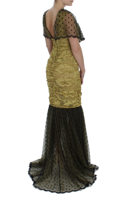 Long formal dress with ruffles and lace detailing