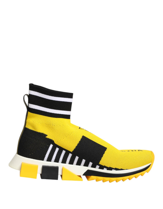 Yellow and black sneaker with white sole