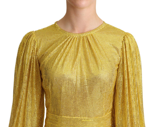 A yellow crystal mesh pleated maxi dress by Dolce & Gabbana