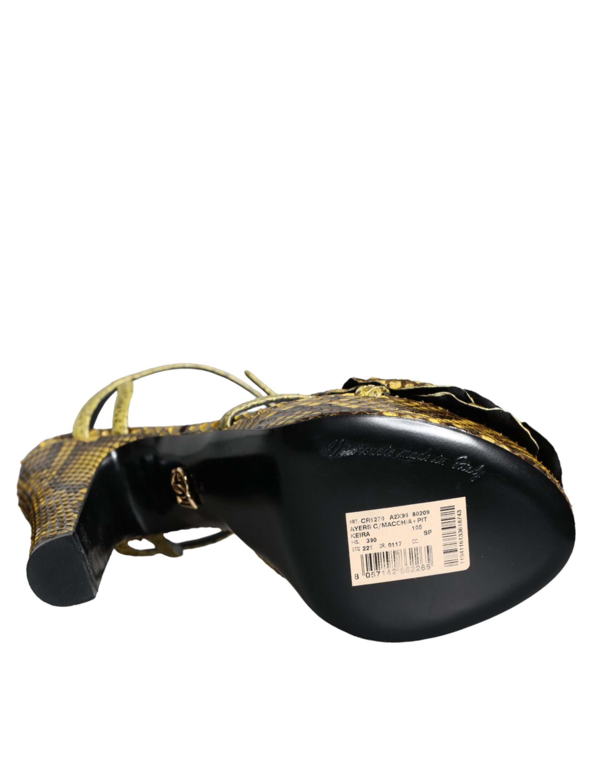 Black shoe with yellow strap