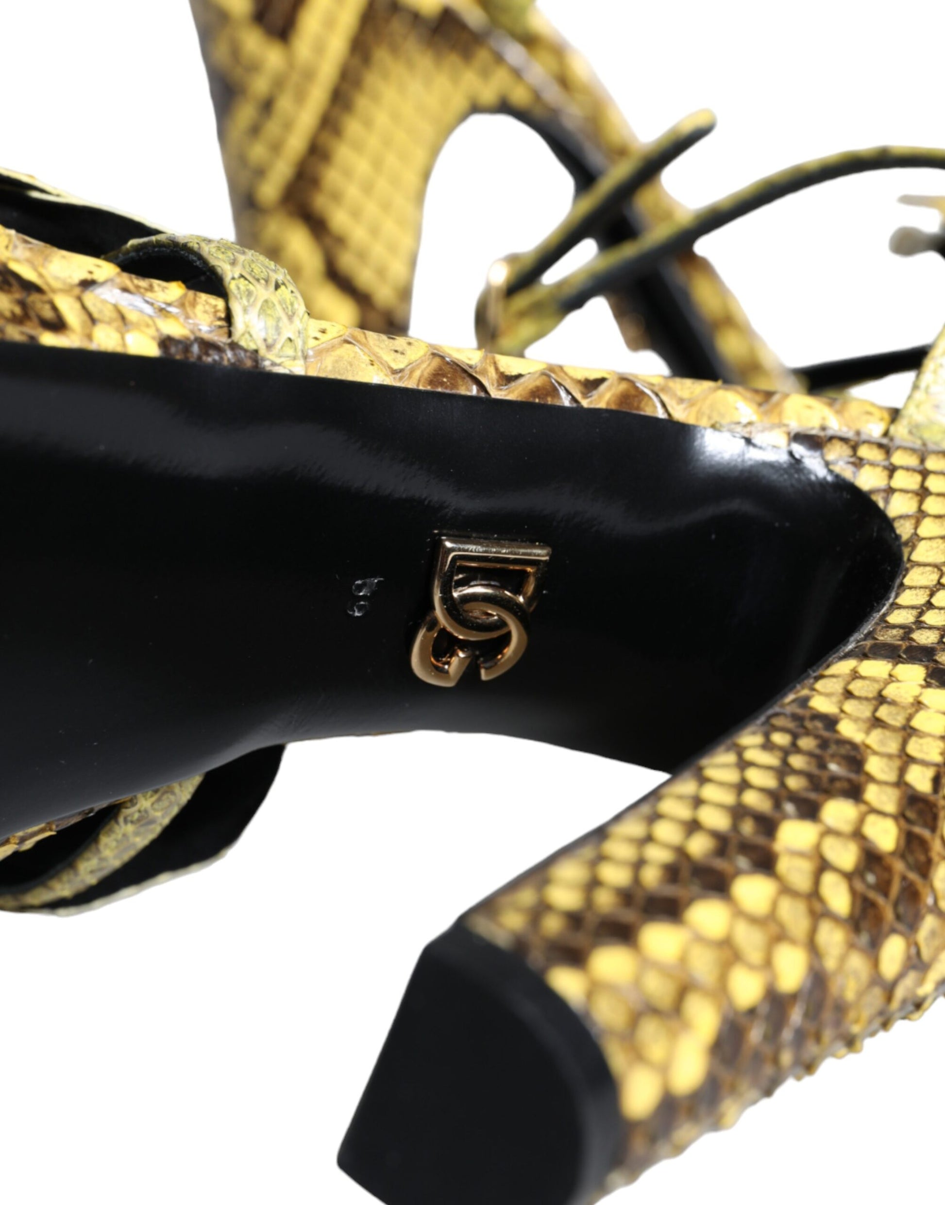 High heel shoe with gold snake print