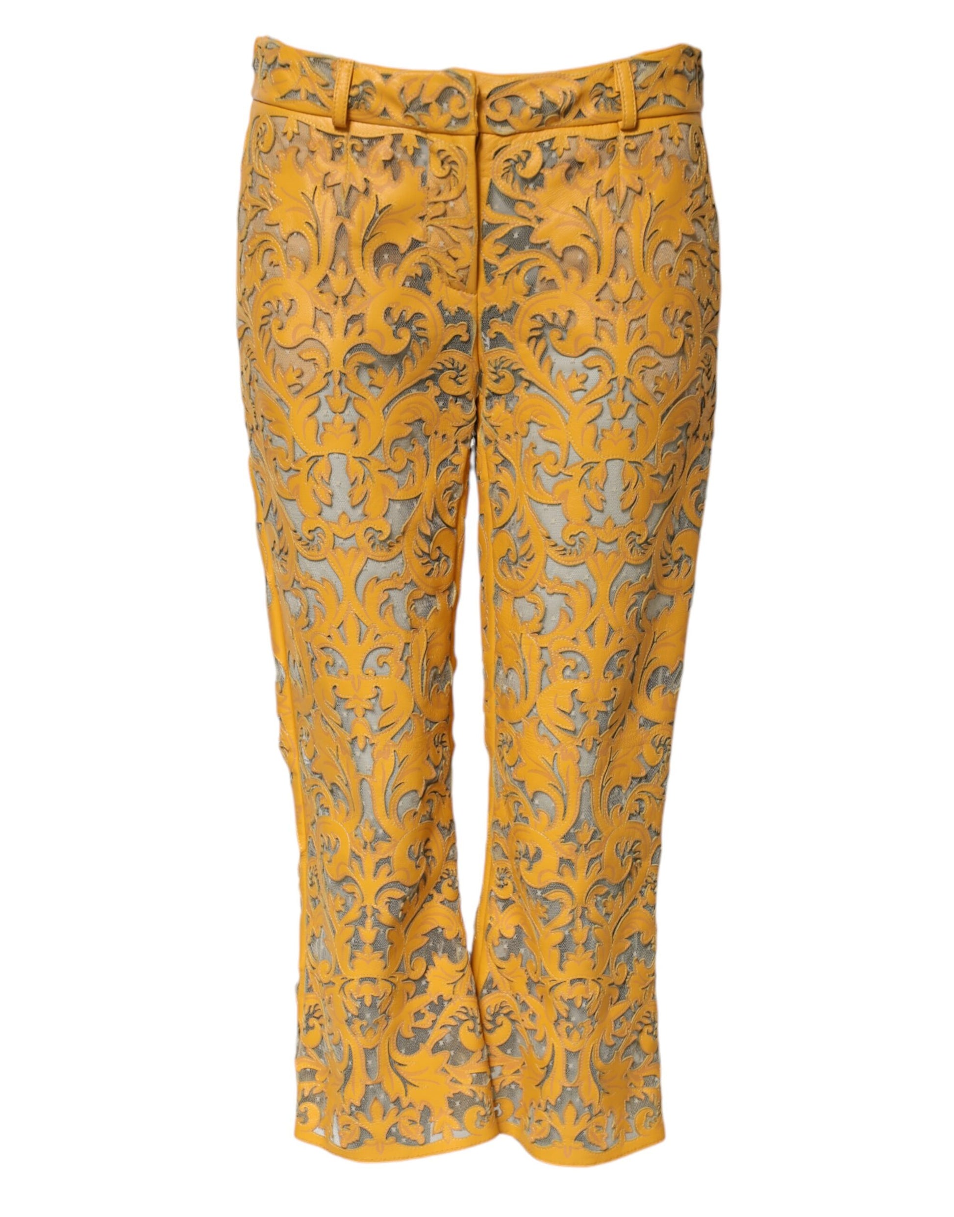 Yellow pants with floral pattern