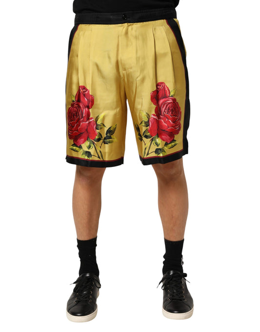 Yellow shorts with floral pattern on legs