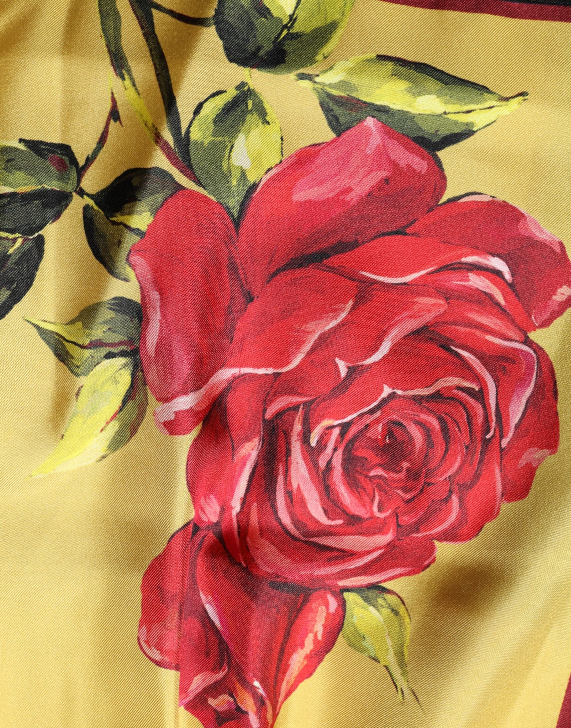 Yellow fabric with red rose embroidery