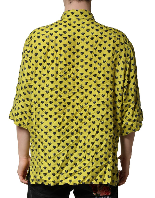 Yellow shirt with black cat pattern