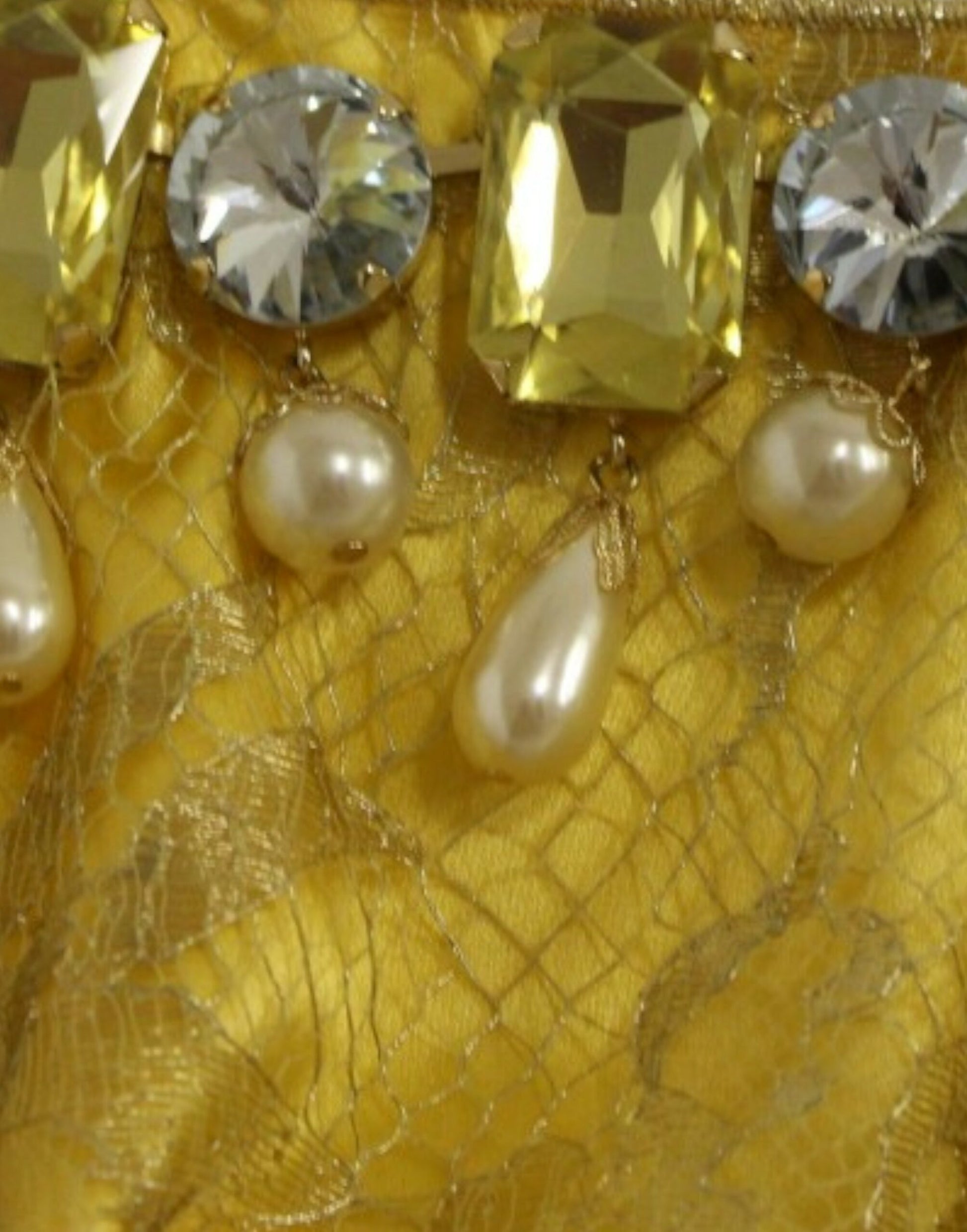 Yellow dress with pearls and crystals