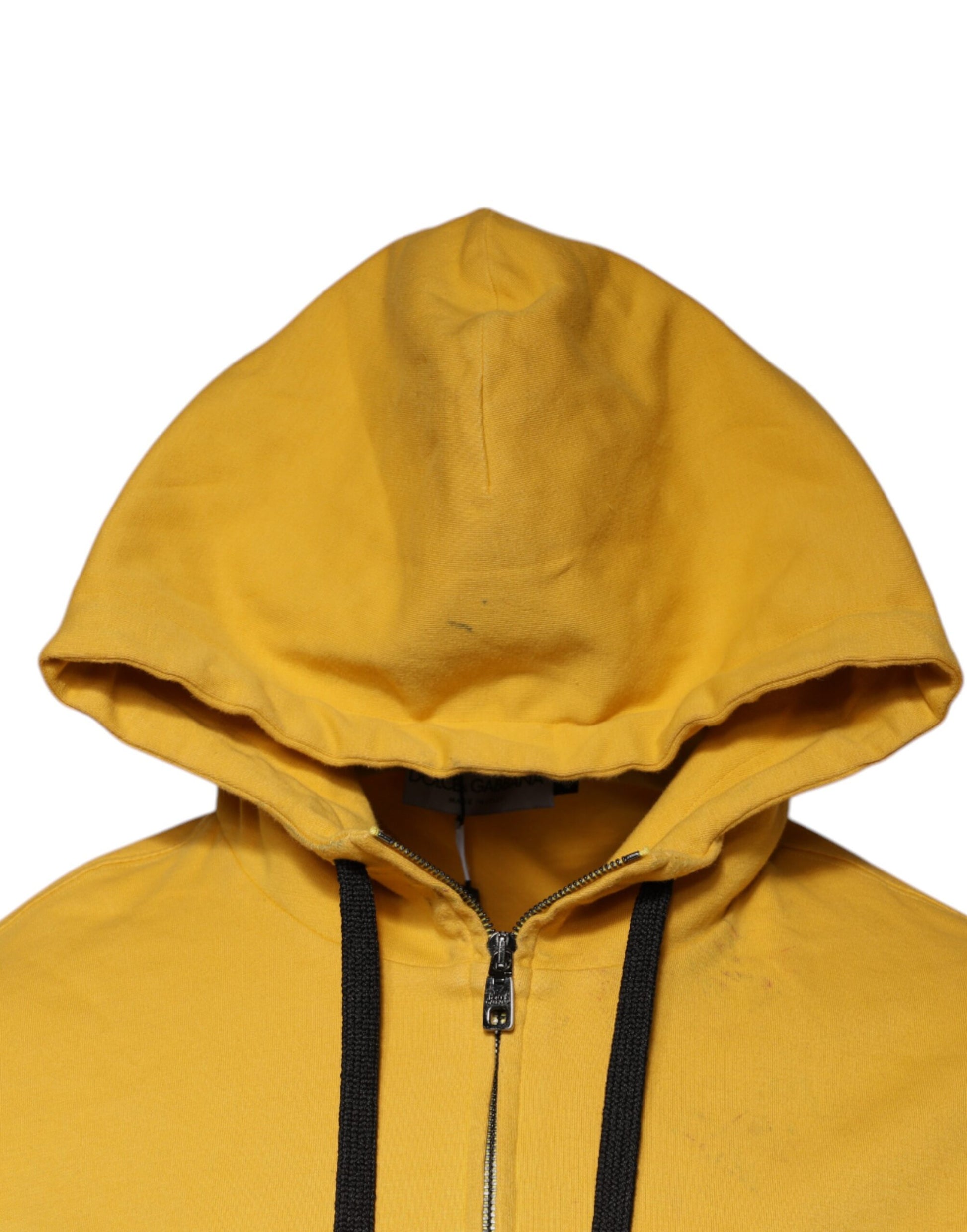Yellow hooded jacket with black zipper
