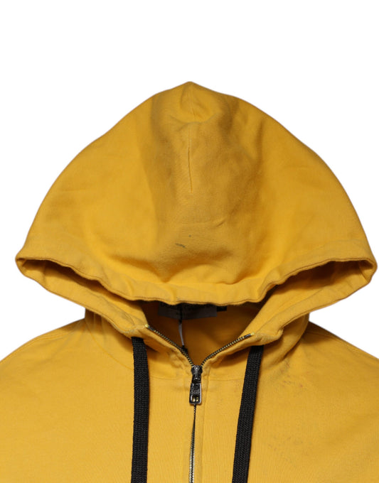 Yellow hooded jacket with black zipper