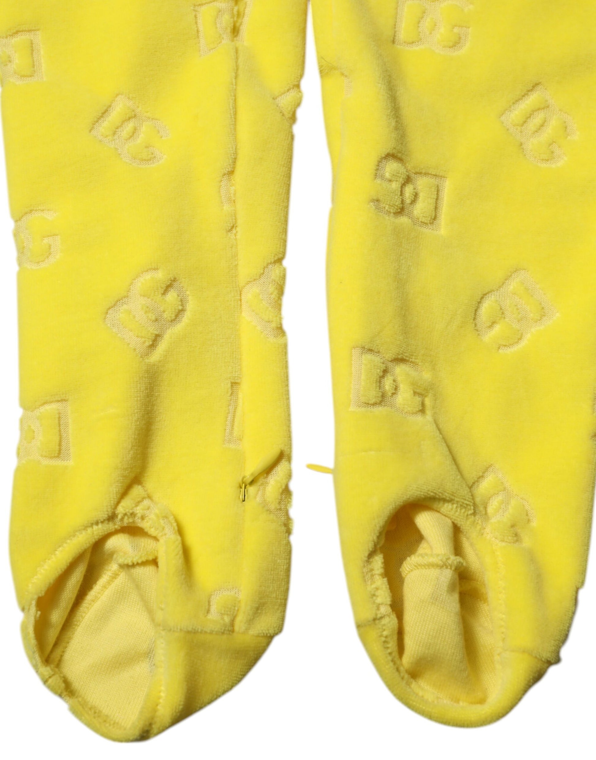 Yellow socks with embroidered letters