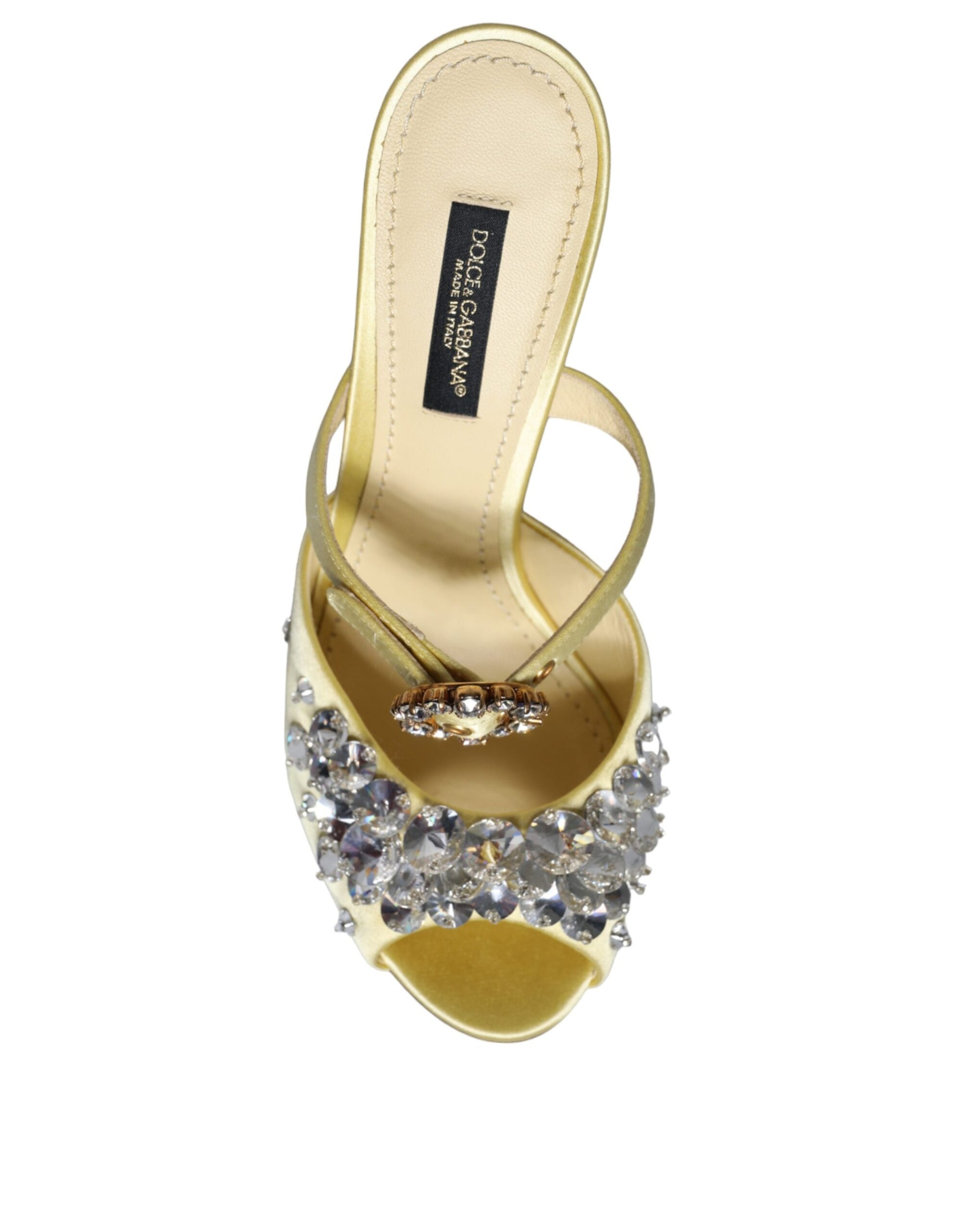 Gold sandal with rhinestones on toe