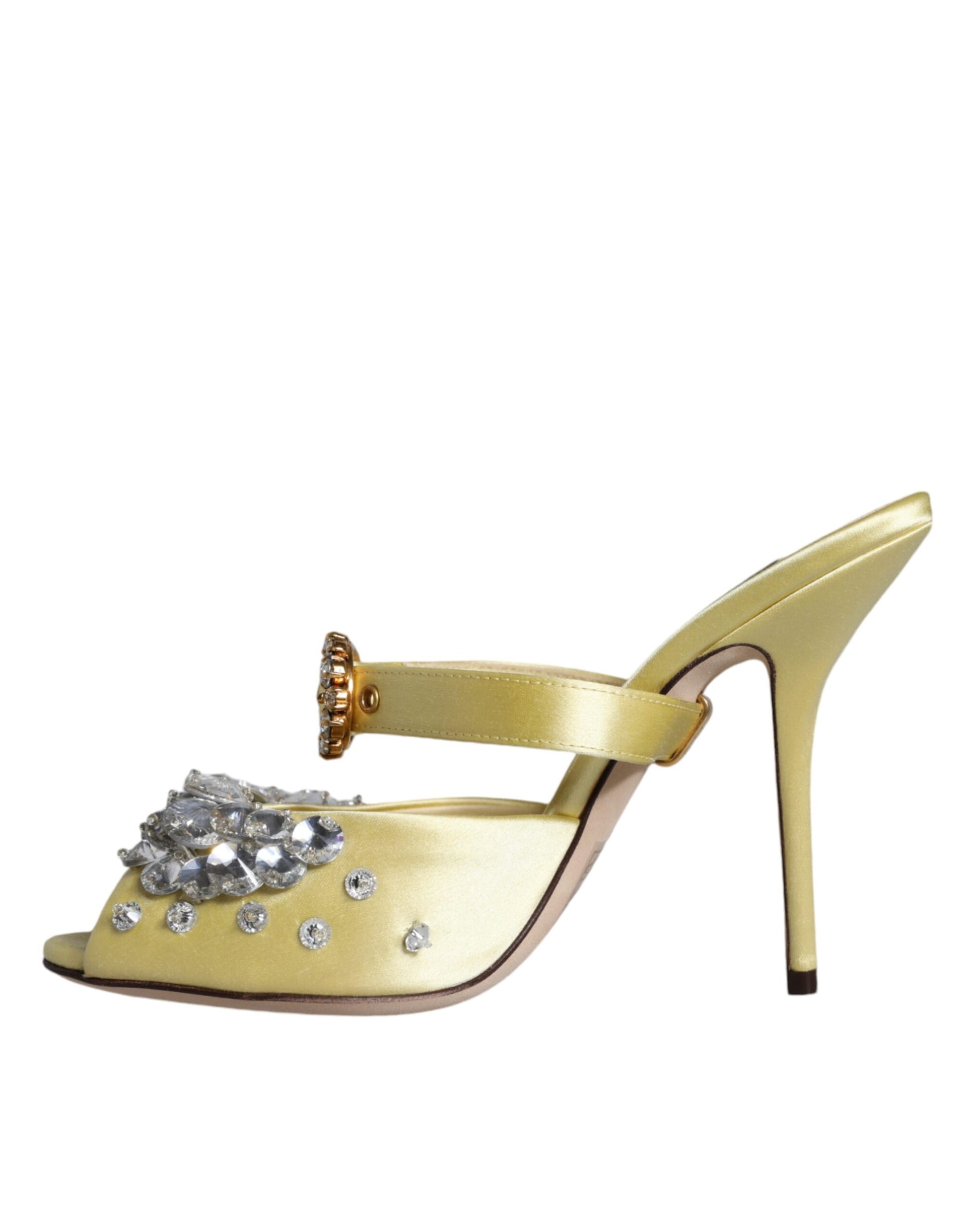 Yellow high heel shoe with rhinestones on toe