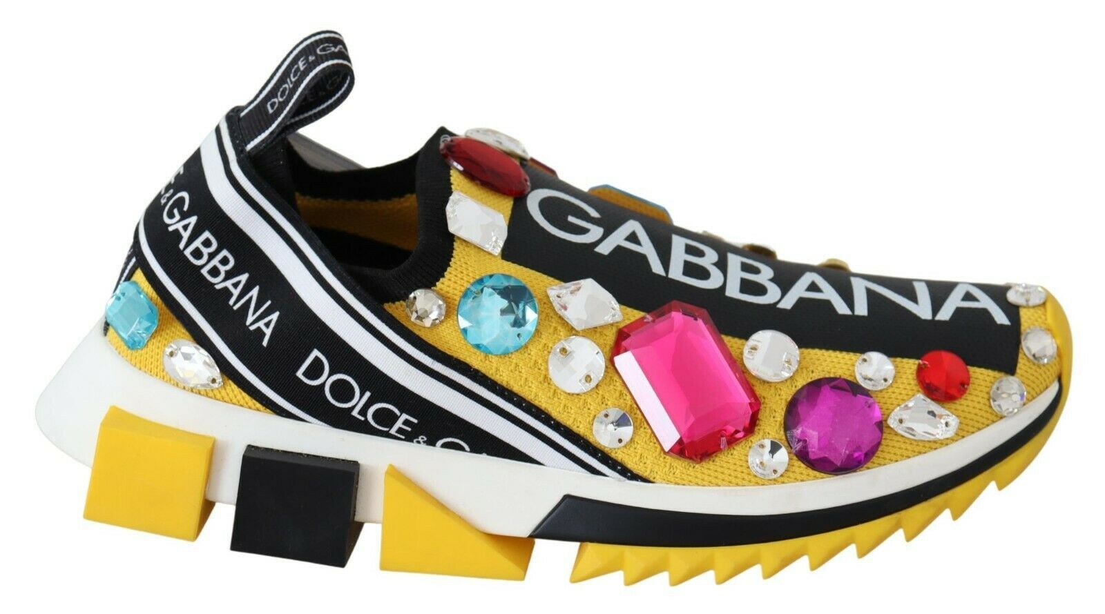 High top sneaker with colorful embellishments and brand name on side