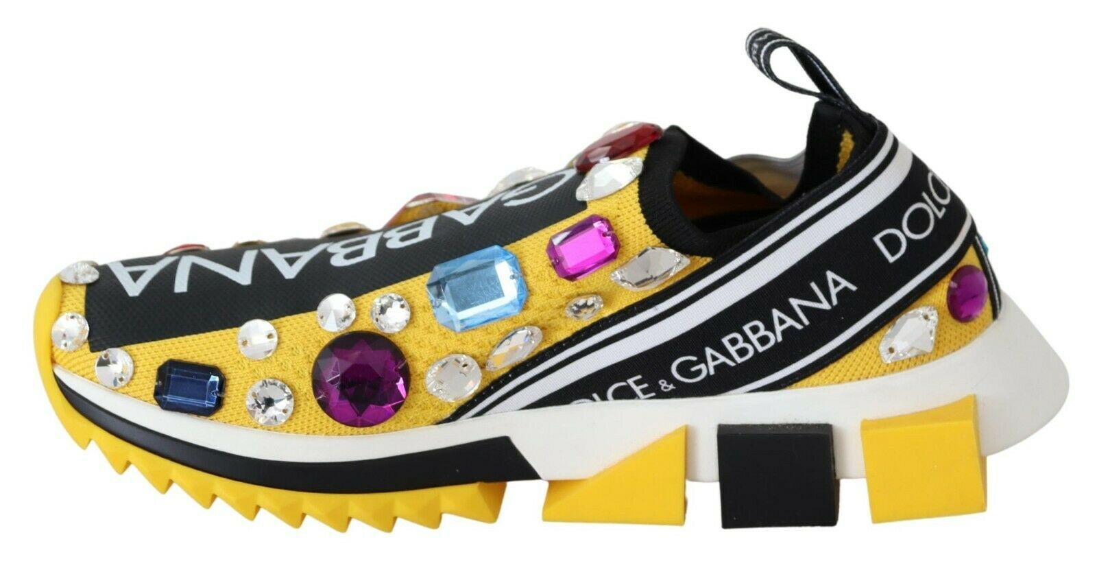Yellow and black sneaker with sparkling stones on side