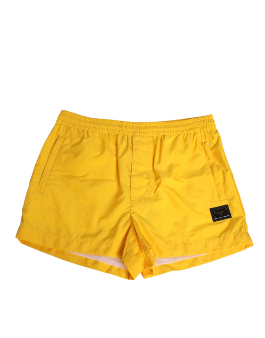 Yellow nylon logo plaque boxer shorts