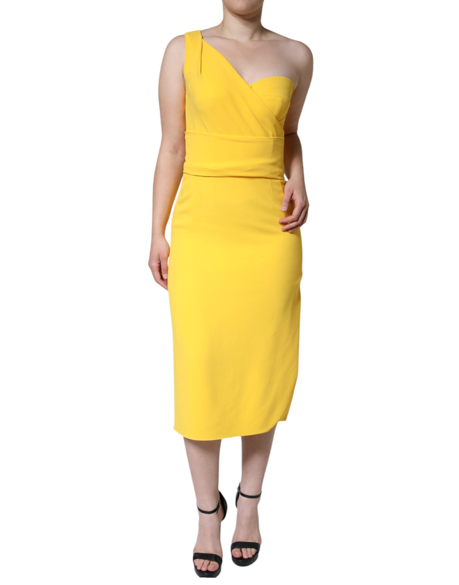 Yellow sleeveless dress with a V-neckline