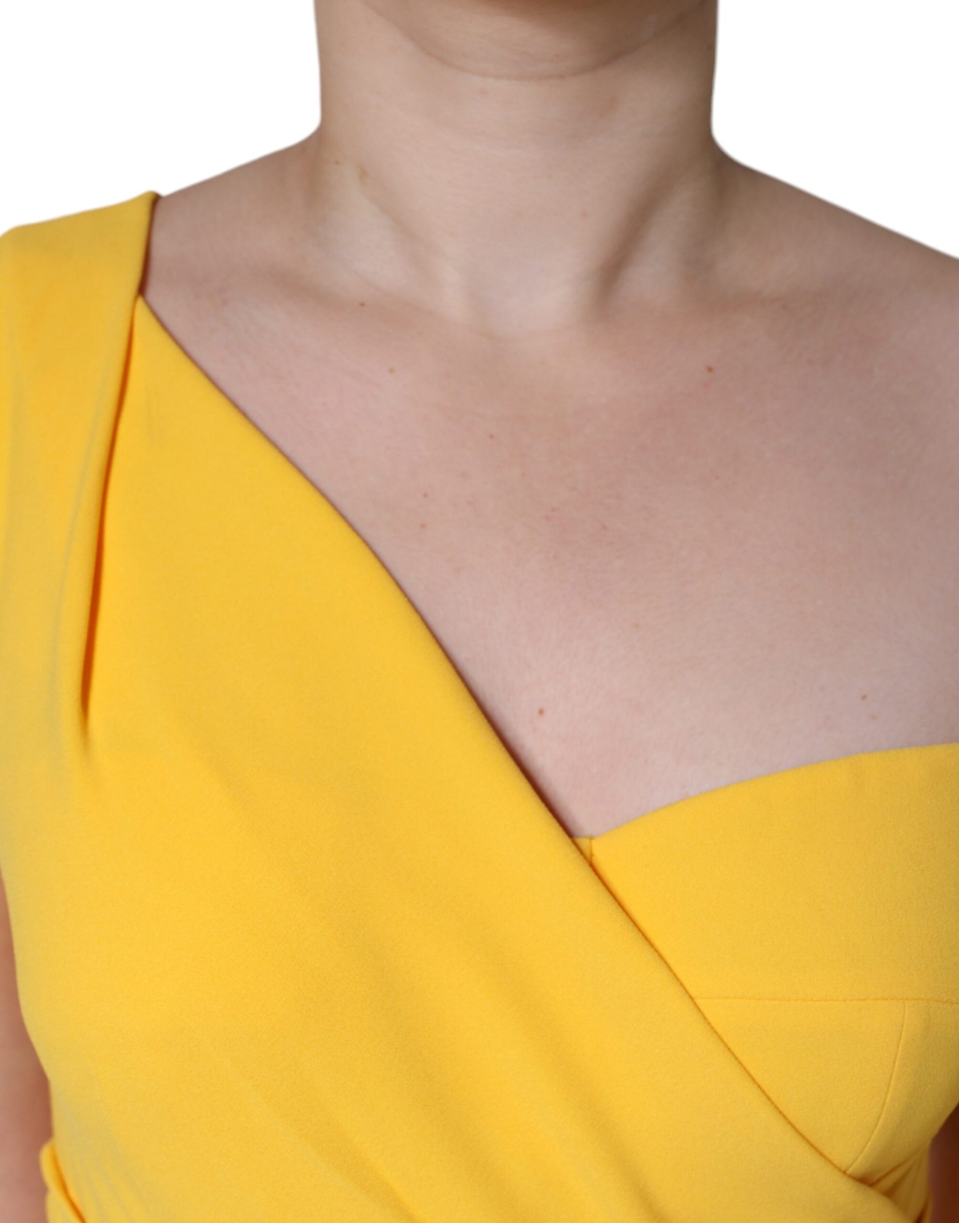 Yellow strapless dress on woman
