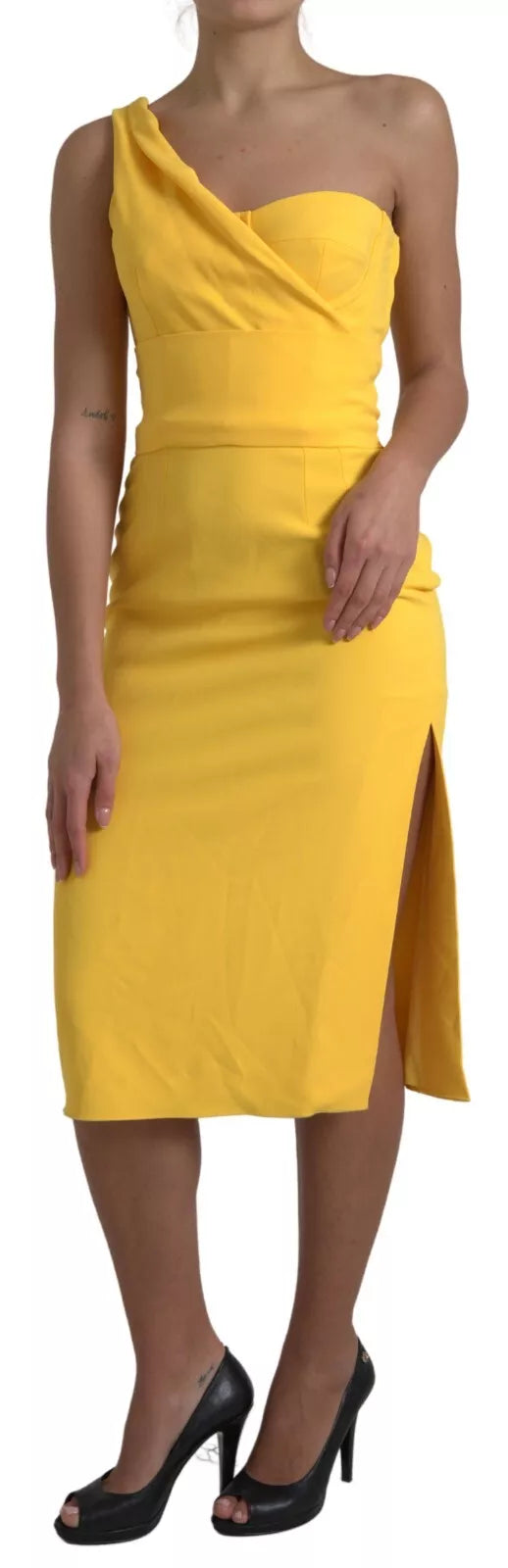 Yellow sleeveless dress with ruched detailing