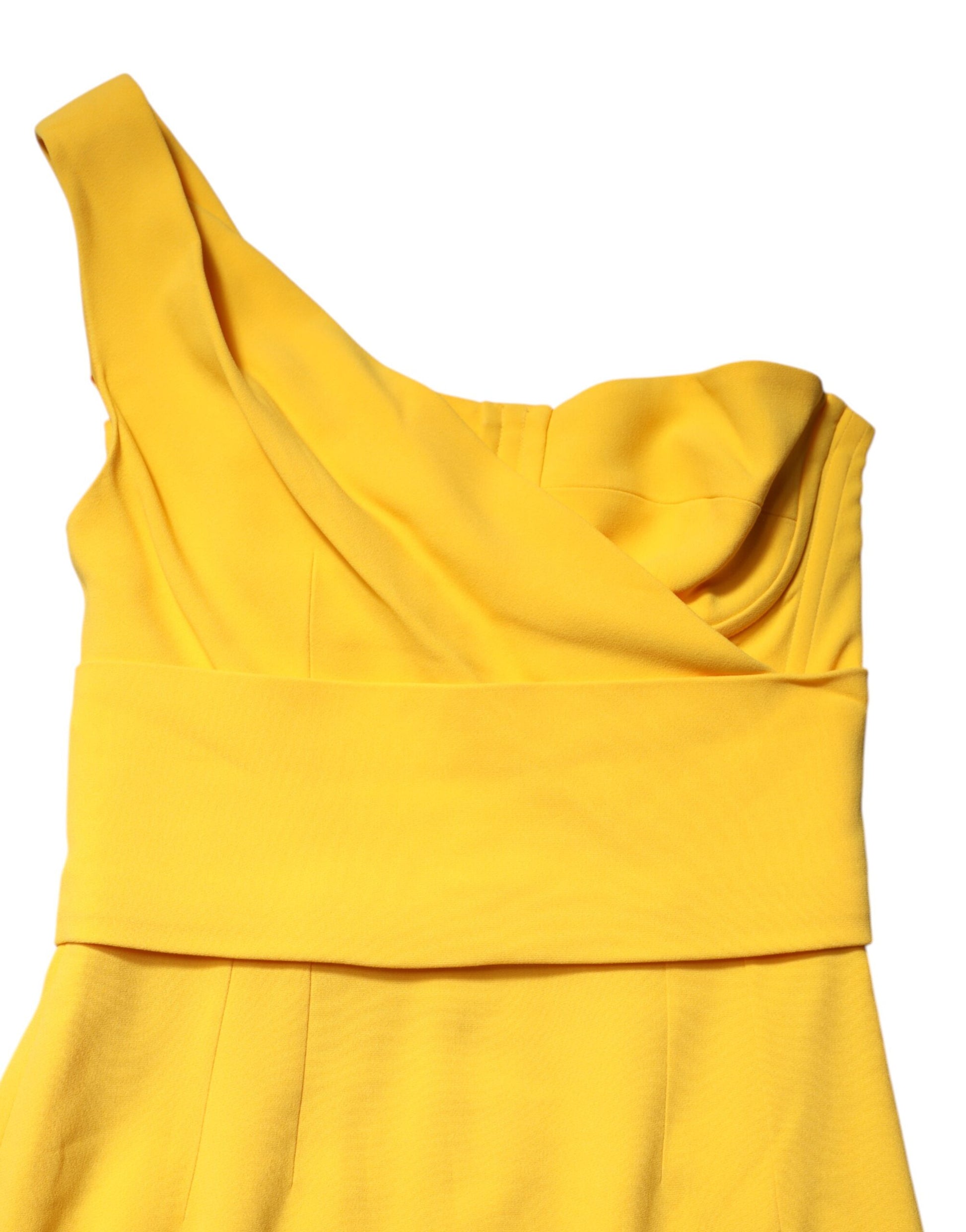 Yellow sleeveless dress with ruched waistband