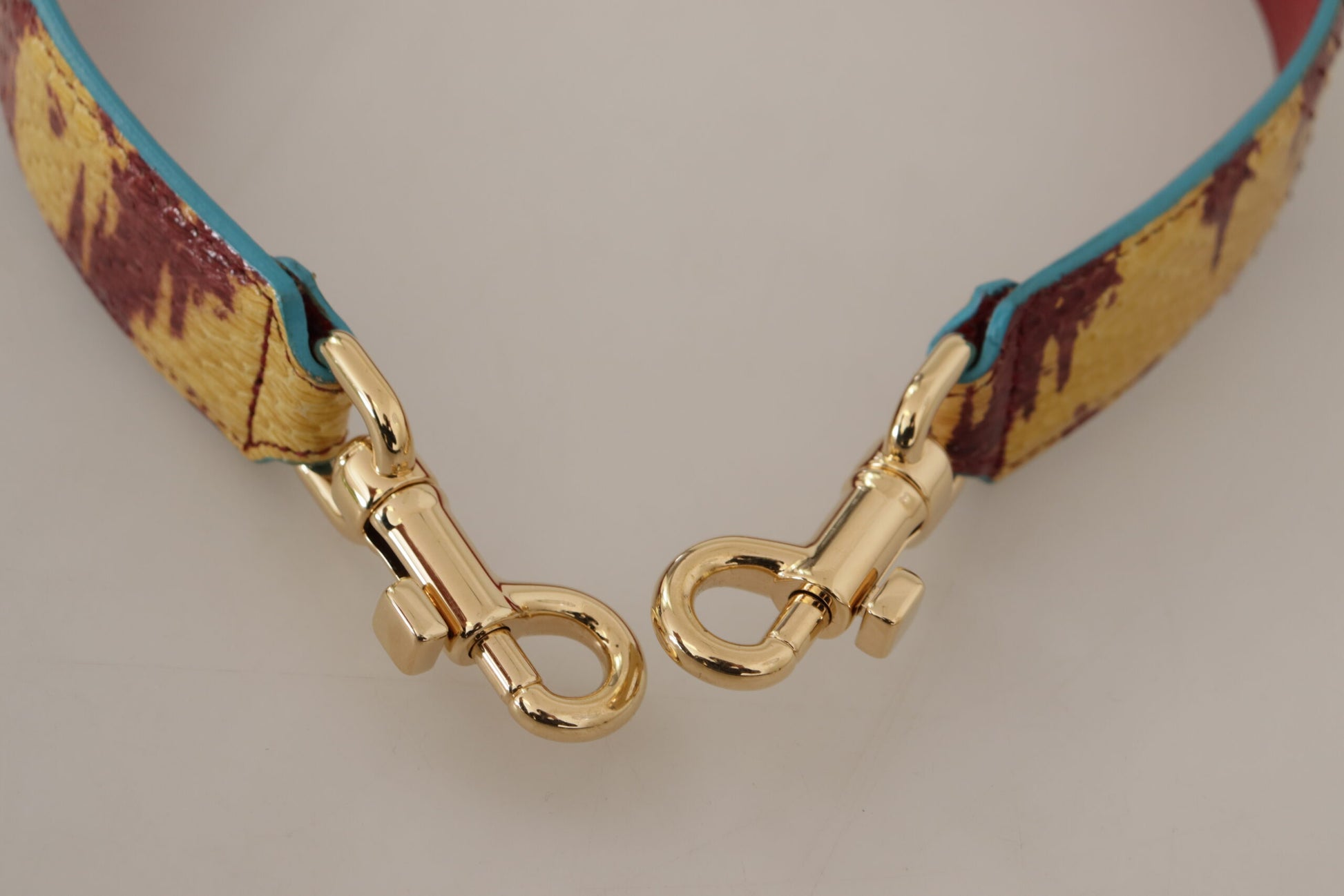 Blue and yellow dog collar with gold clasp