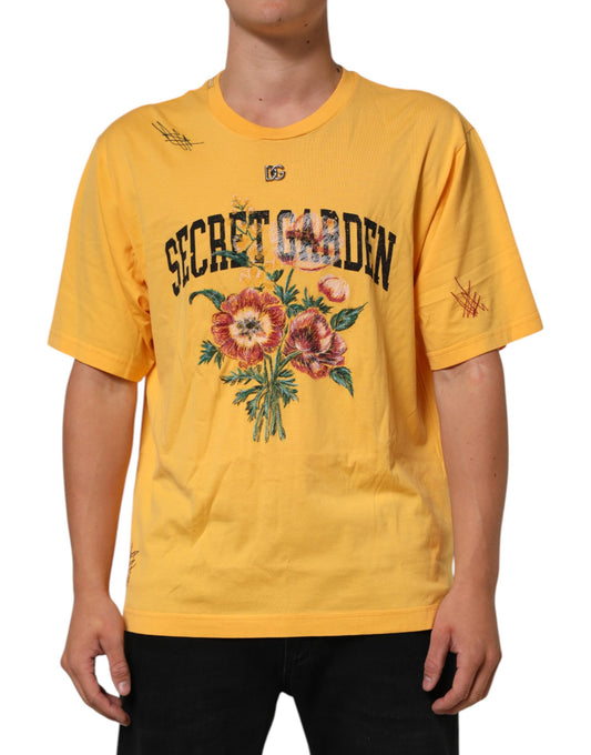 Yellow t-shirt with floral design on front
