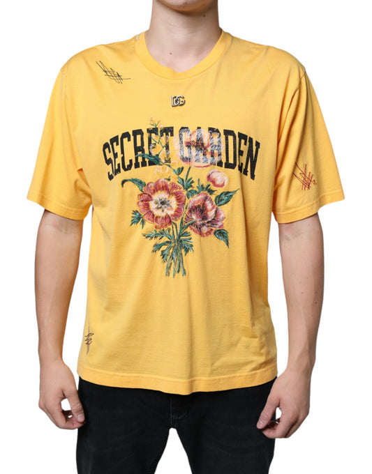 Yellow t-shirt with floral design on front