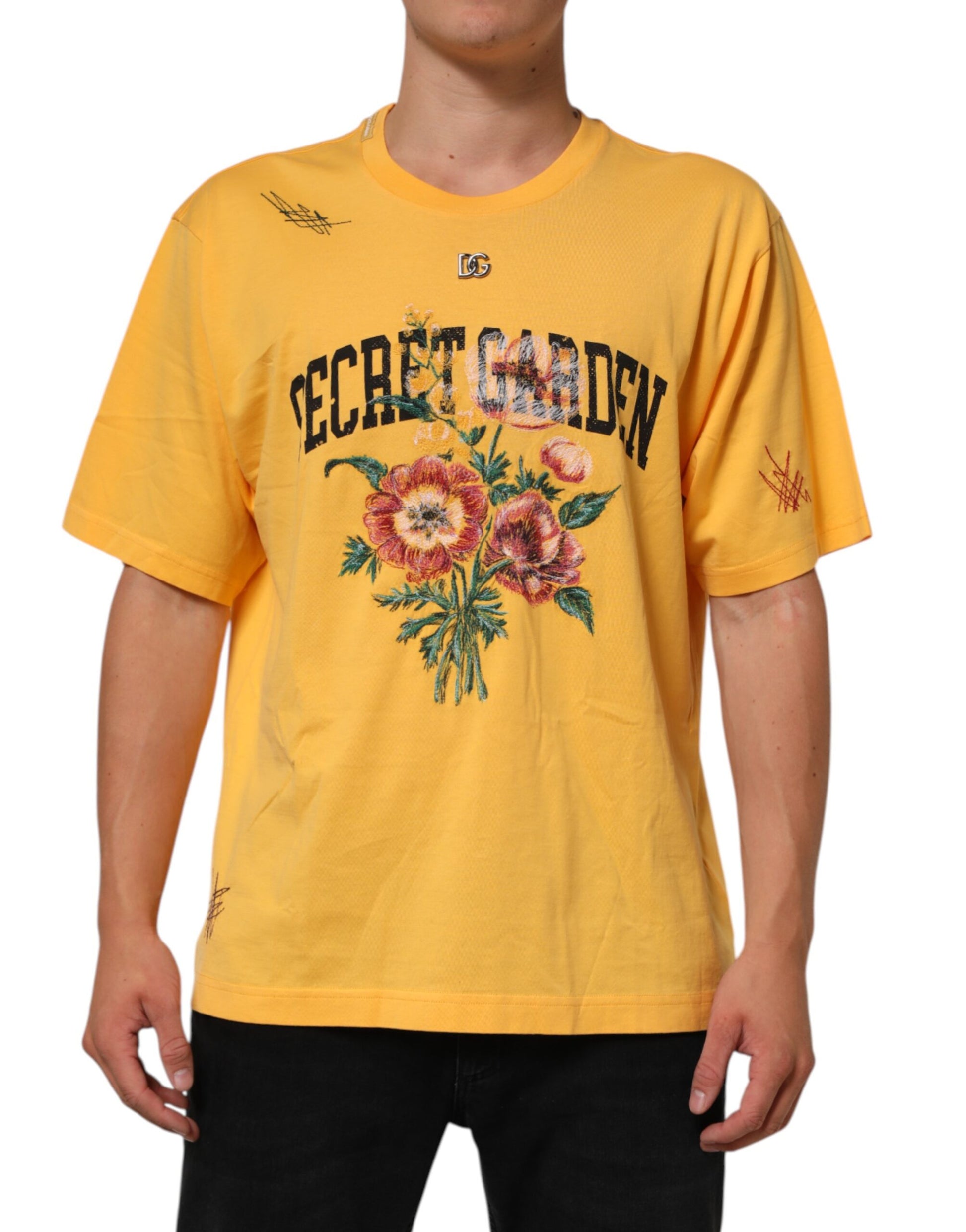 Yellow t-shirt with floral design on front