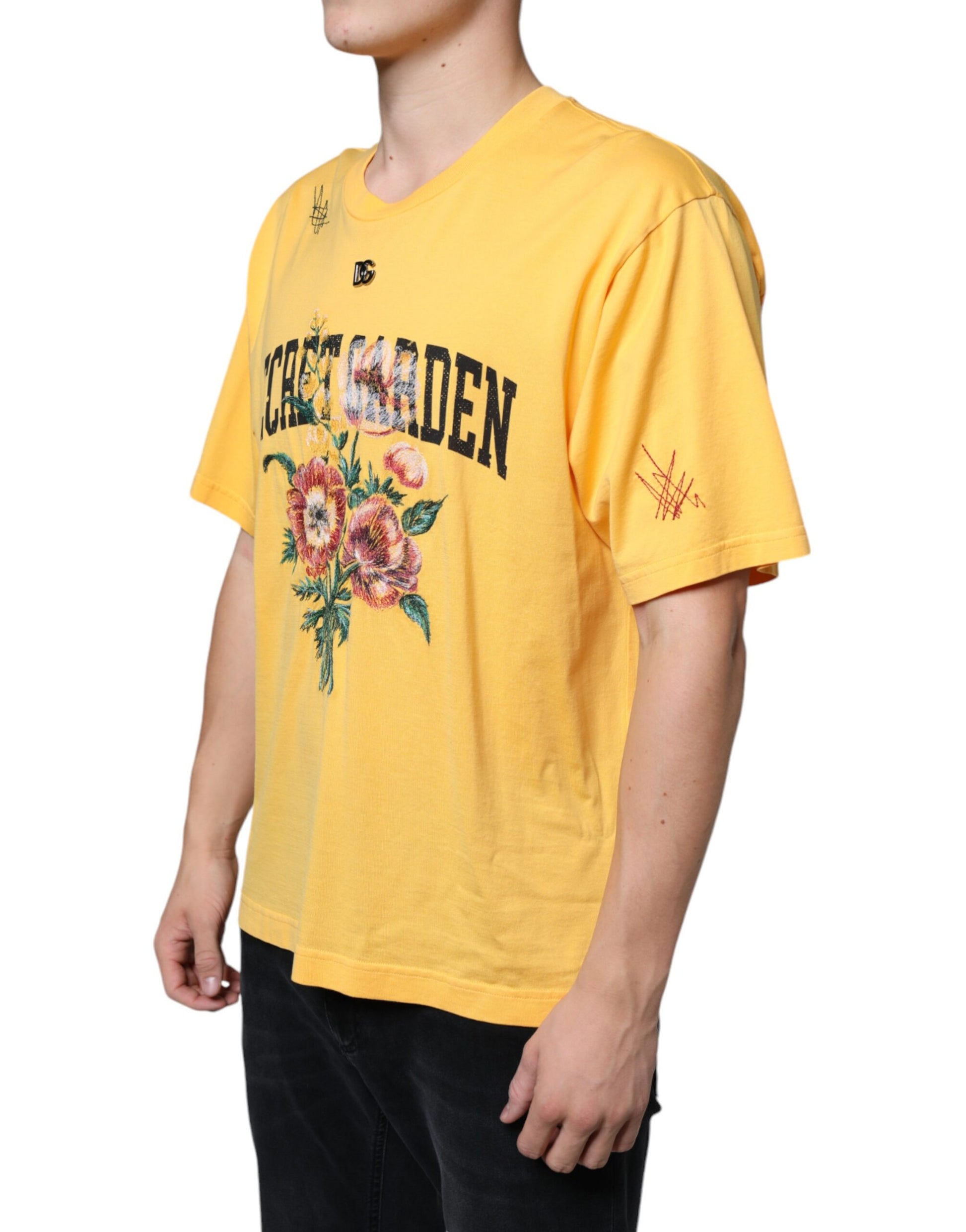 Yellow t-shirt with floral design on front