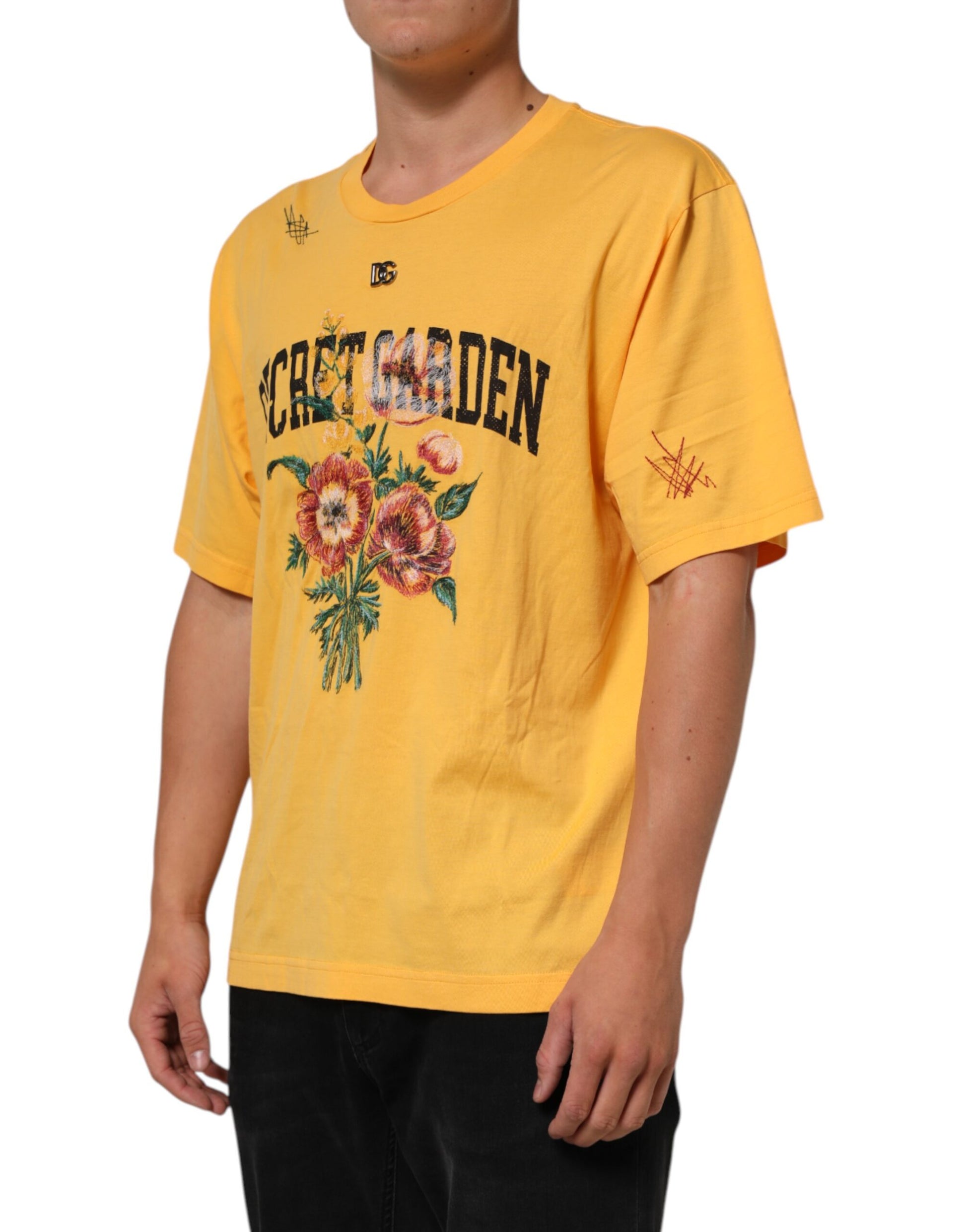 Yellow t-shirt with floral design on front
