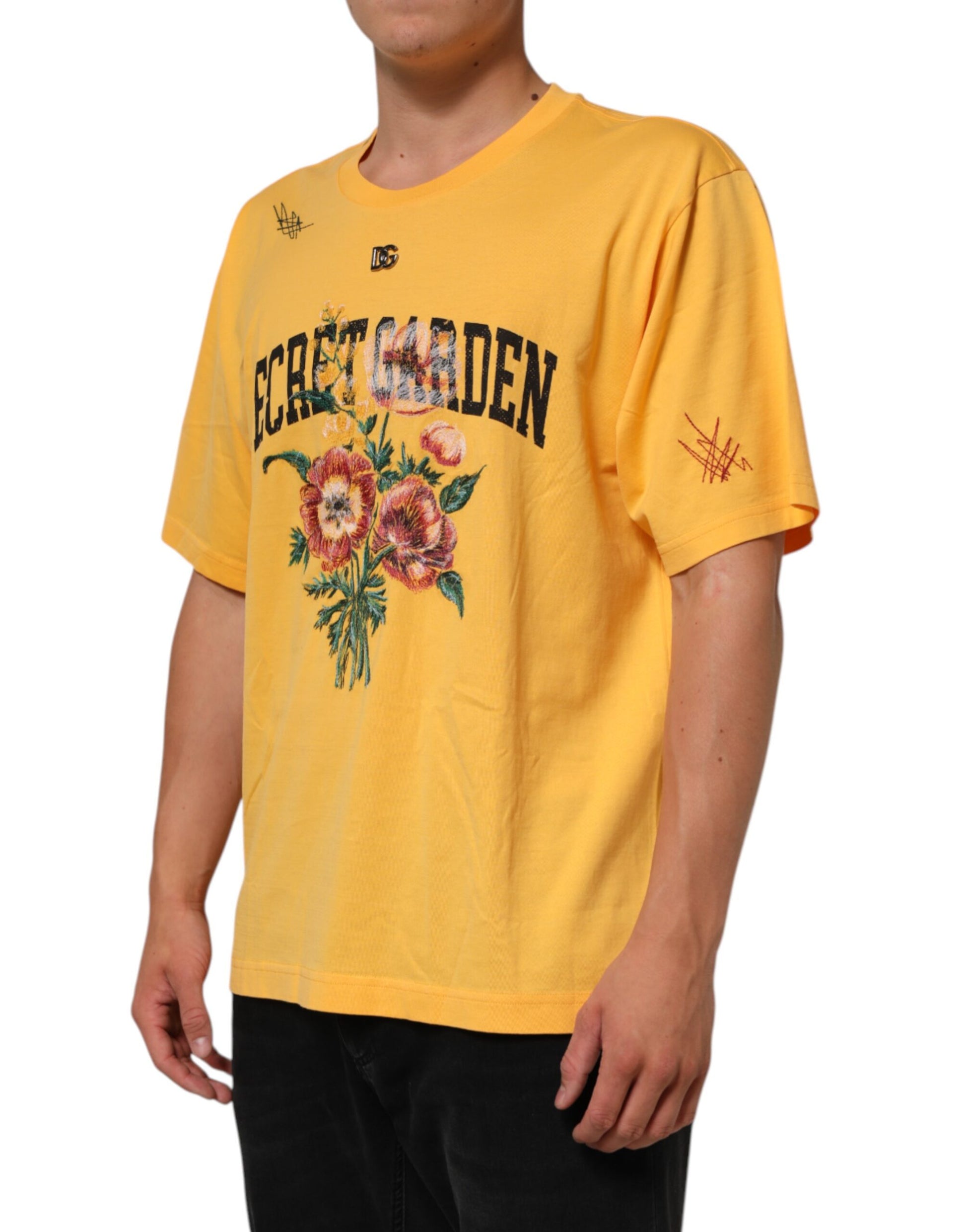 Yellow t-shirt with floral design on front
