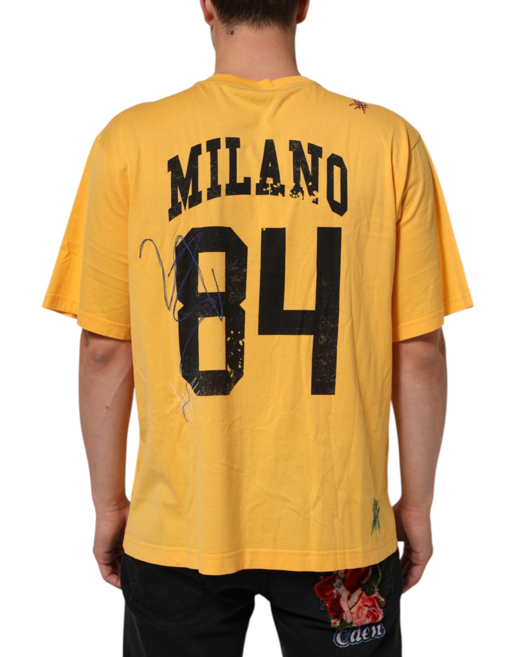 Yellow jersey with black numbering and lettering