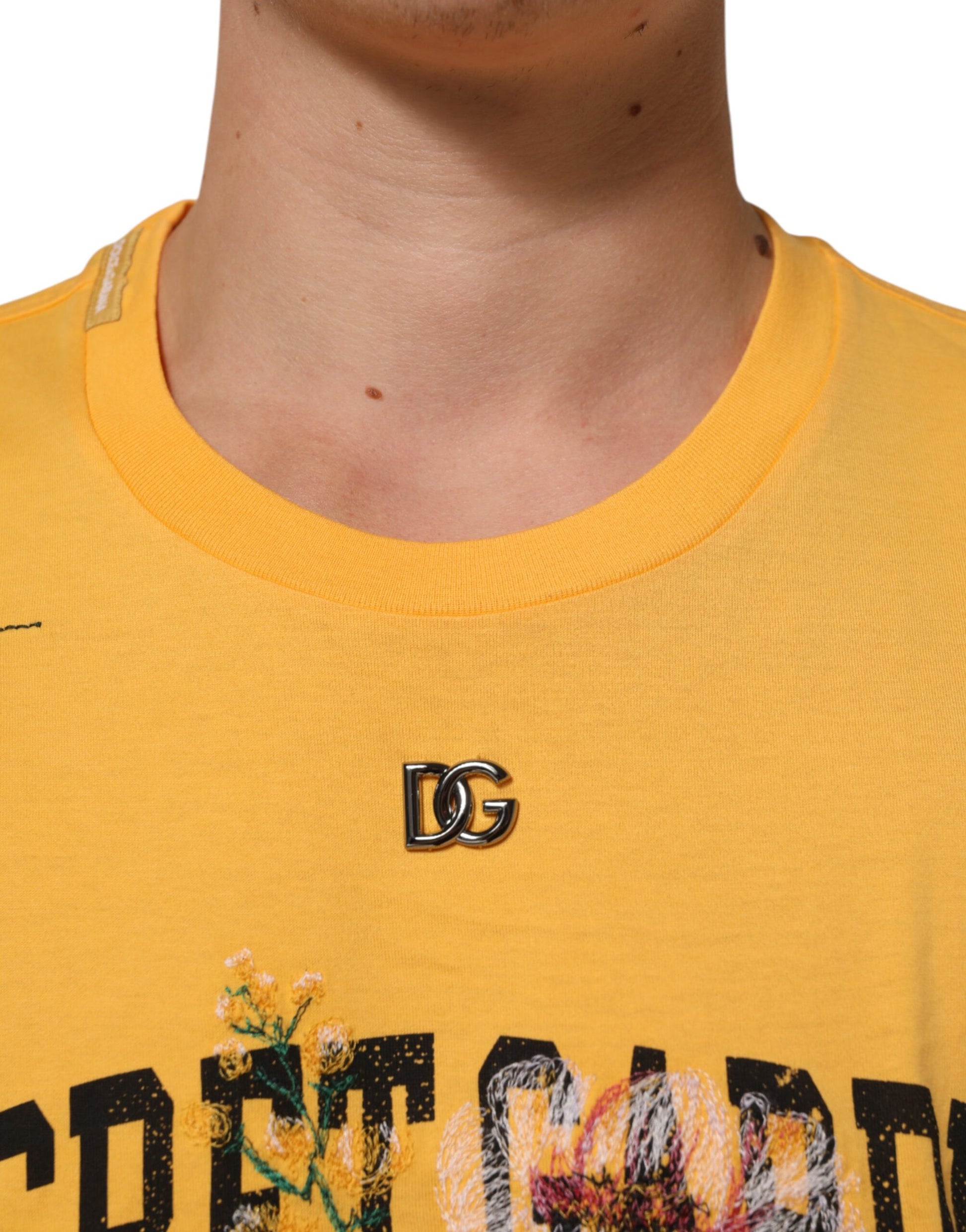 Yellow shirt with black lettering