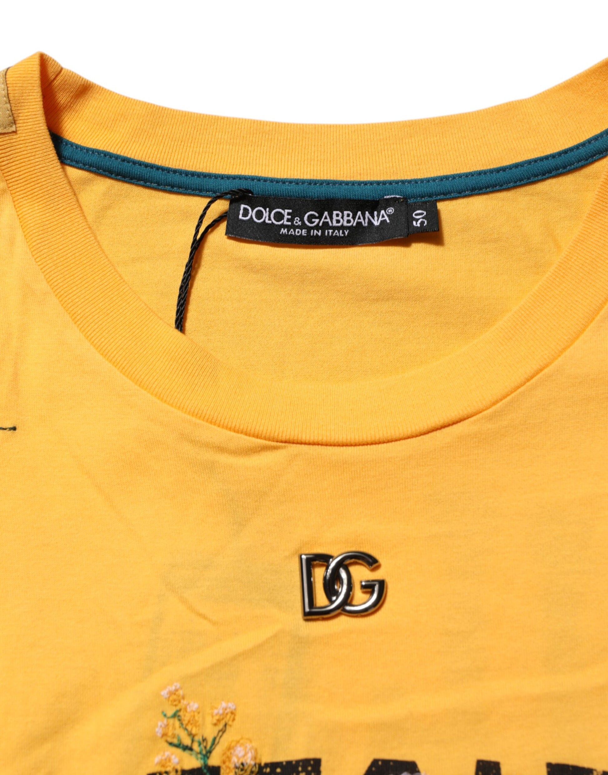 Yellow t-shirt with logo on front