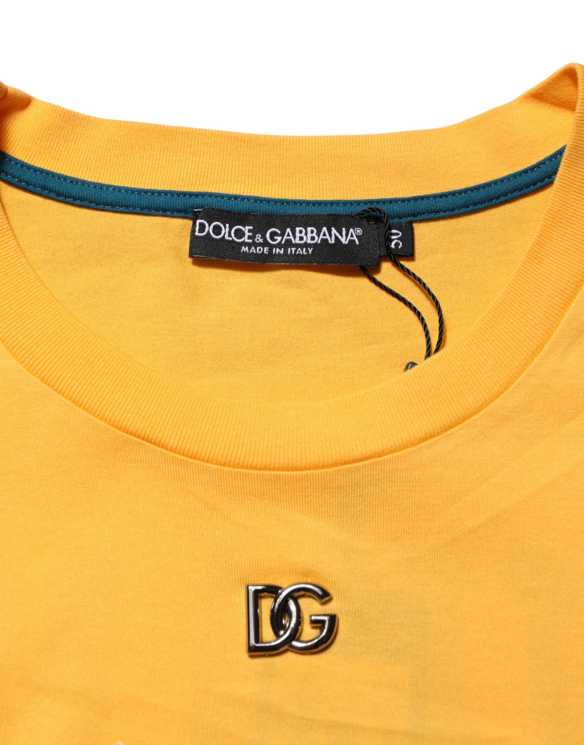 Yellow t-shirt with a logo on front