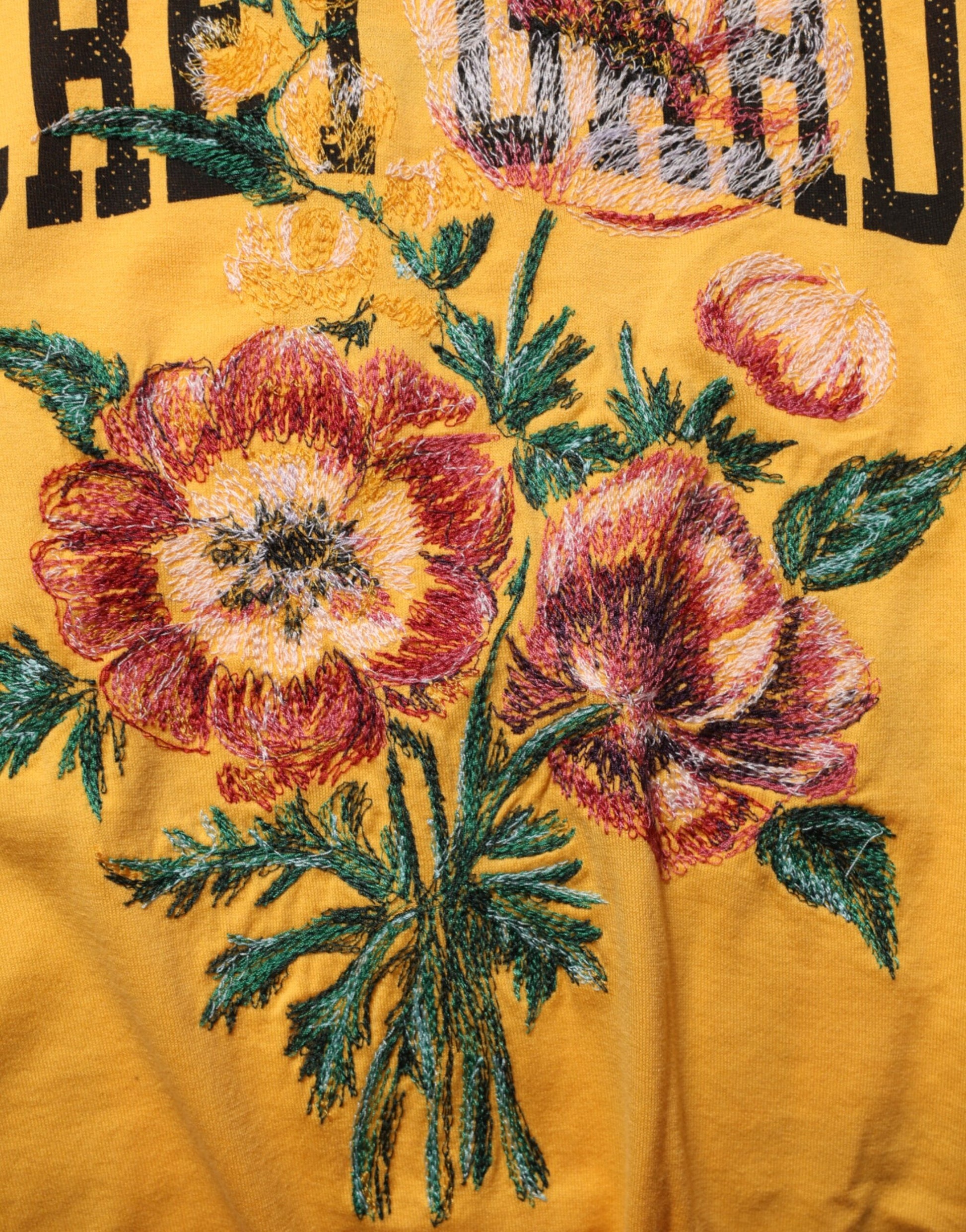 Yellow embroidered floral shirt