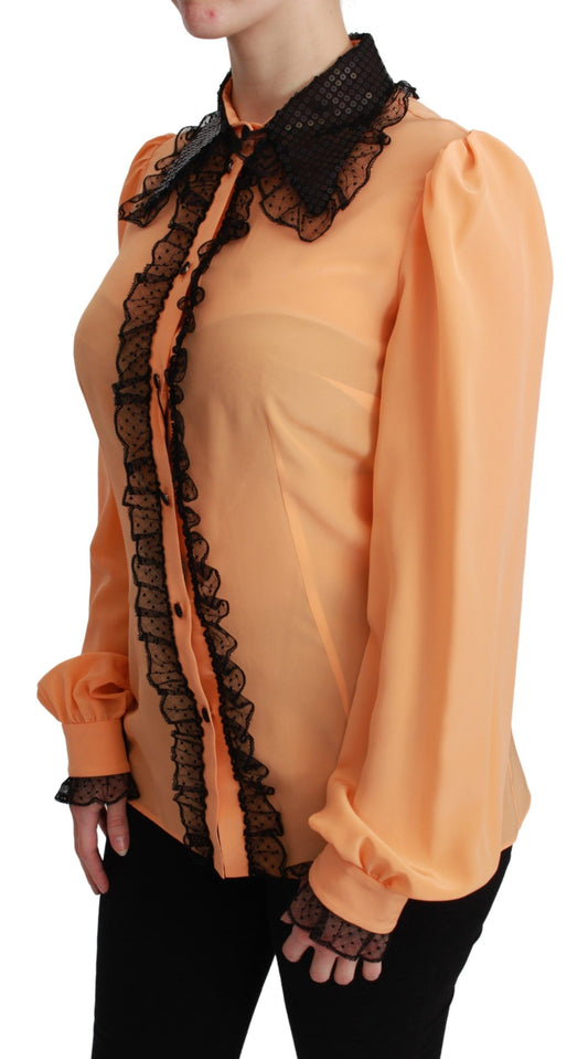 Yellow lace blouse with long sleeves