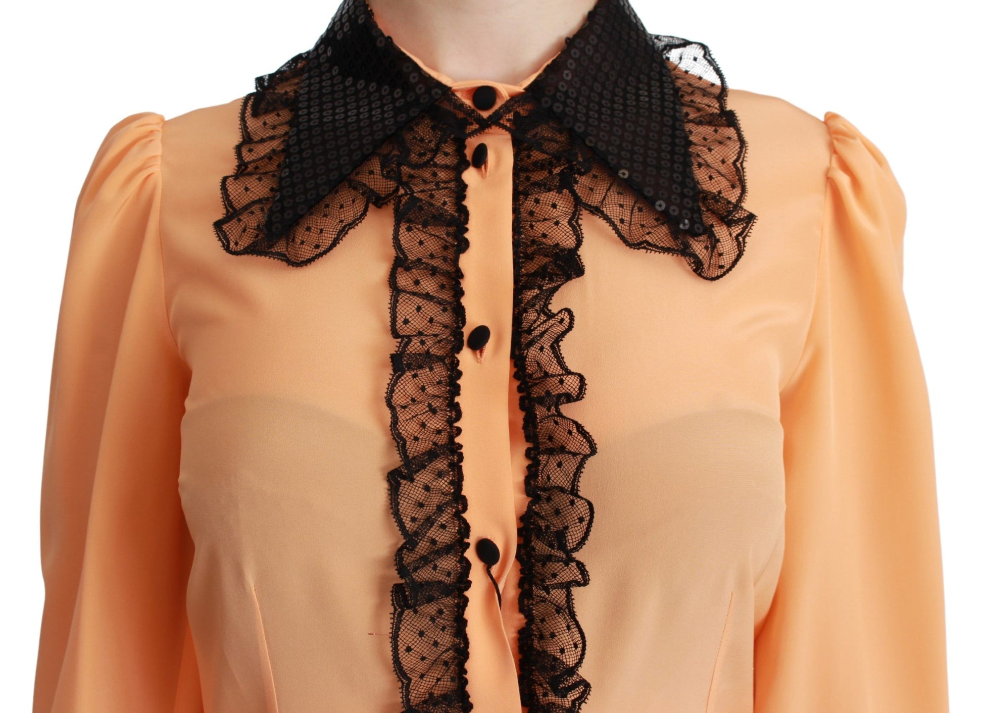 Orange lace blouse with puffed sleeves