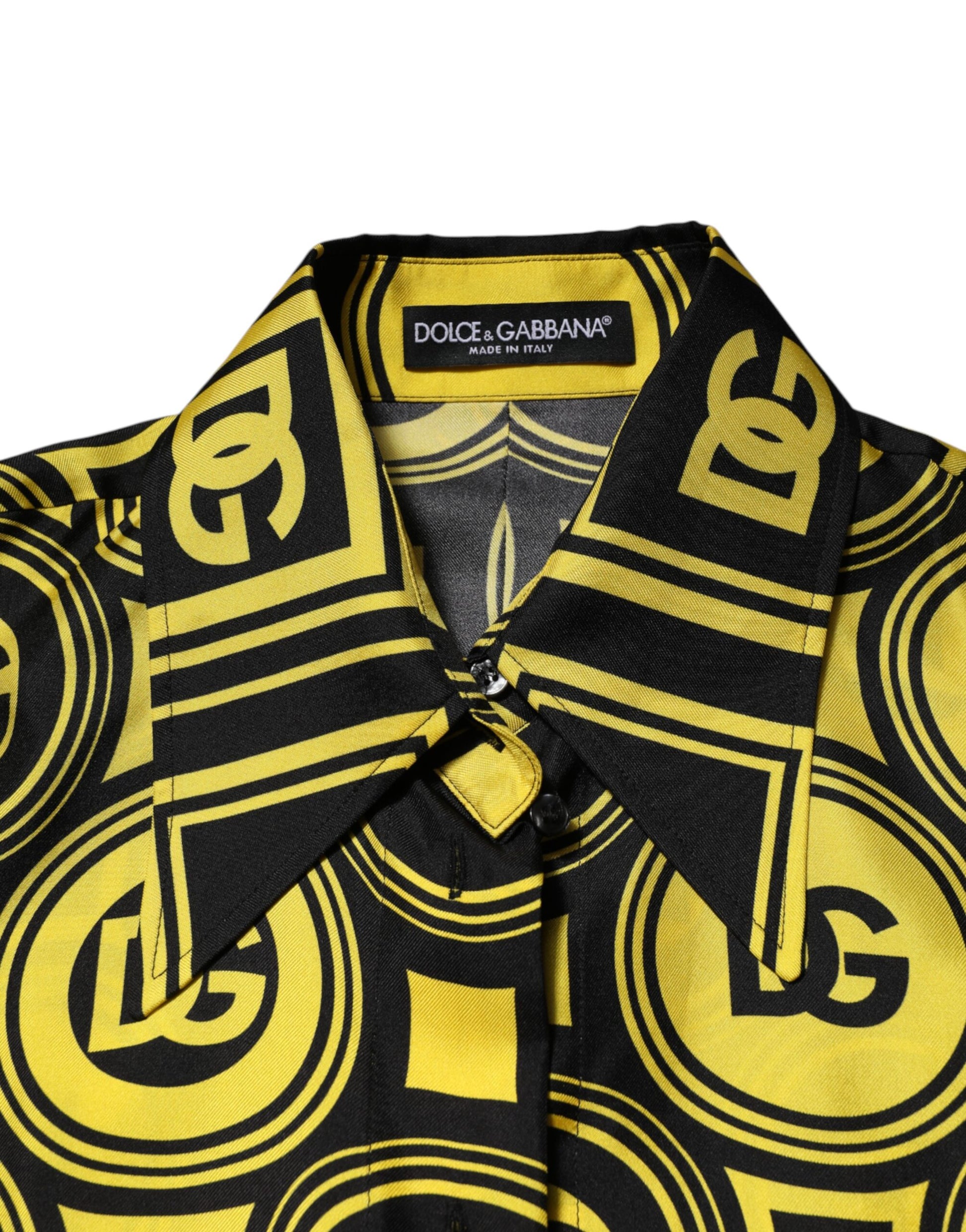 Yellow shirt with black and yellow logo pattern