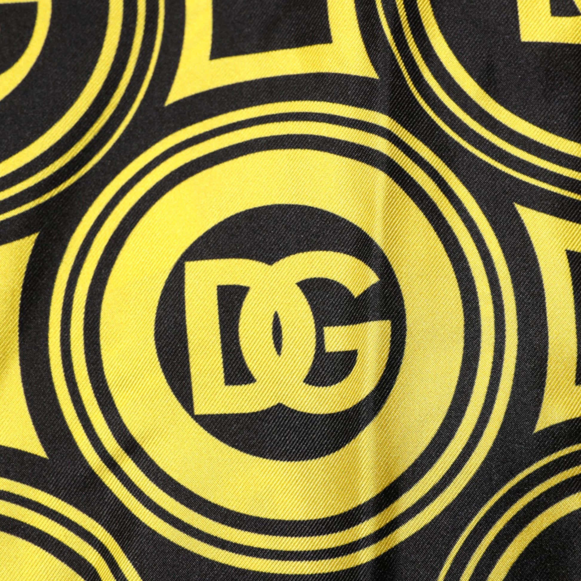 Yellow logo on black fabric