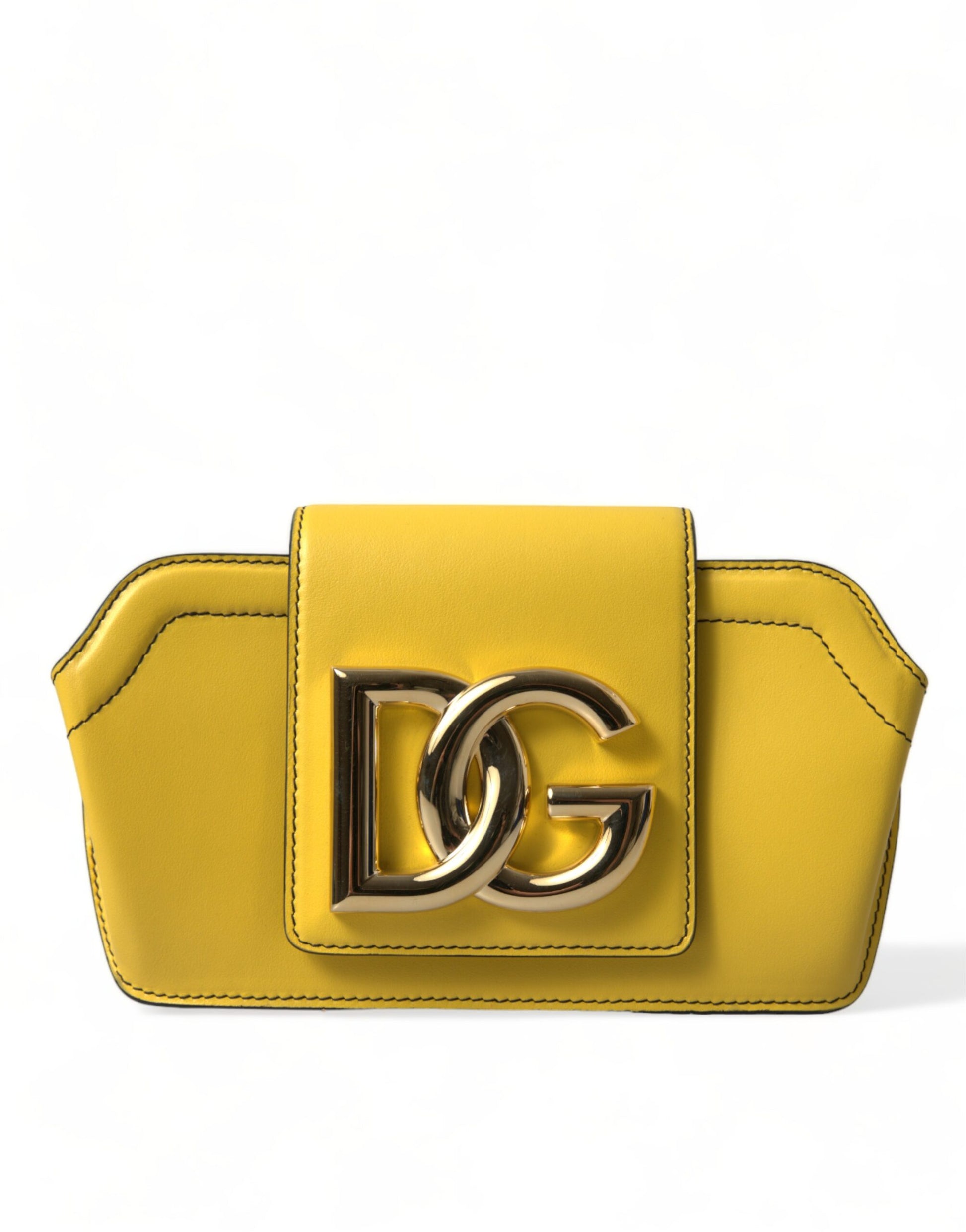Yellow leather handbag with gold hardware