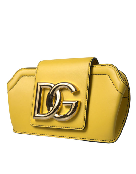 Yellow leather handbag with gold lettering