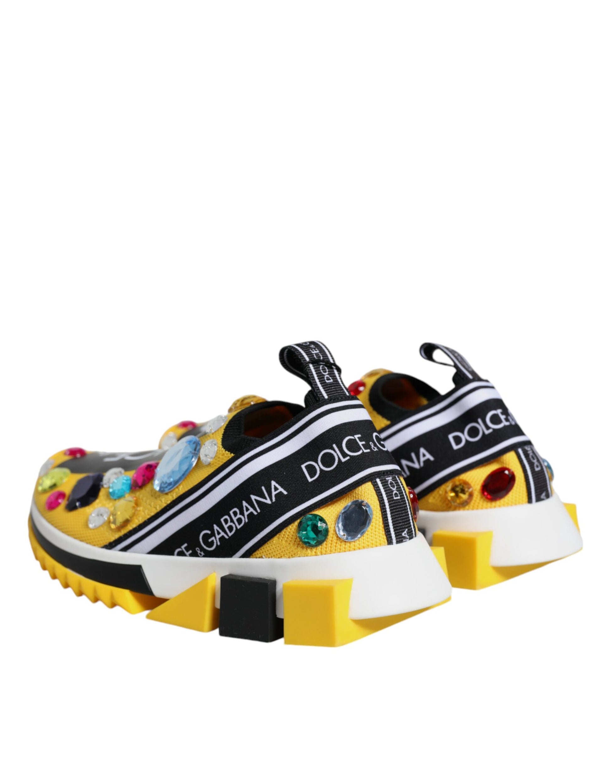 Yellow sneakers with crystal embellishments, featuring the Dolce & Gabbana logo