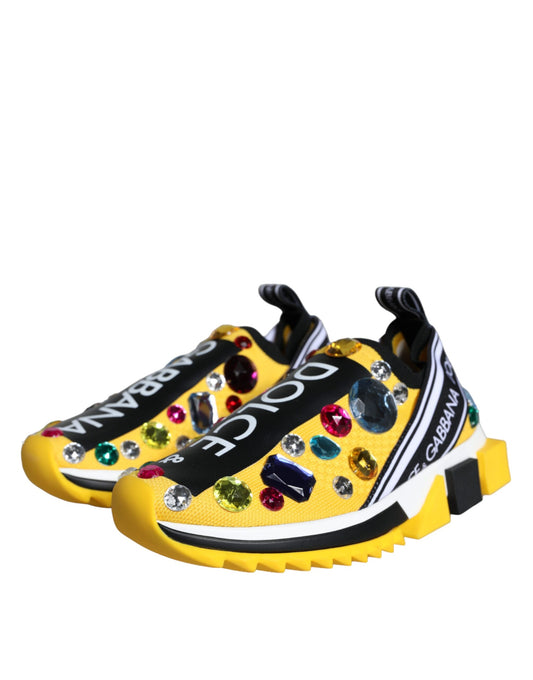 Colorful children's sneakers with glittery embellishments and a black stripe on the side