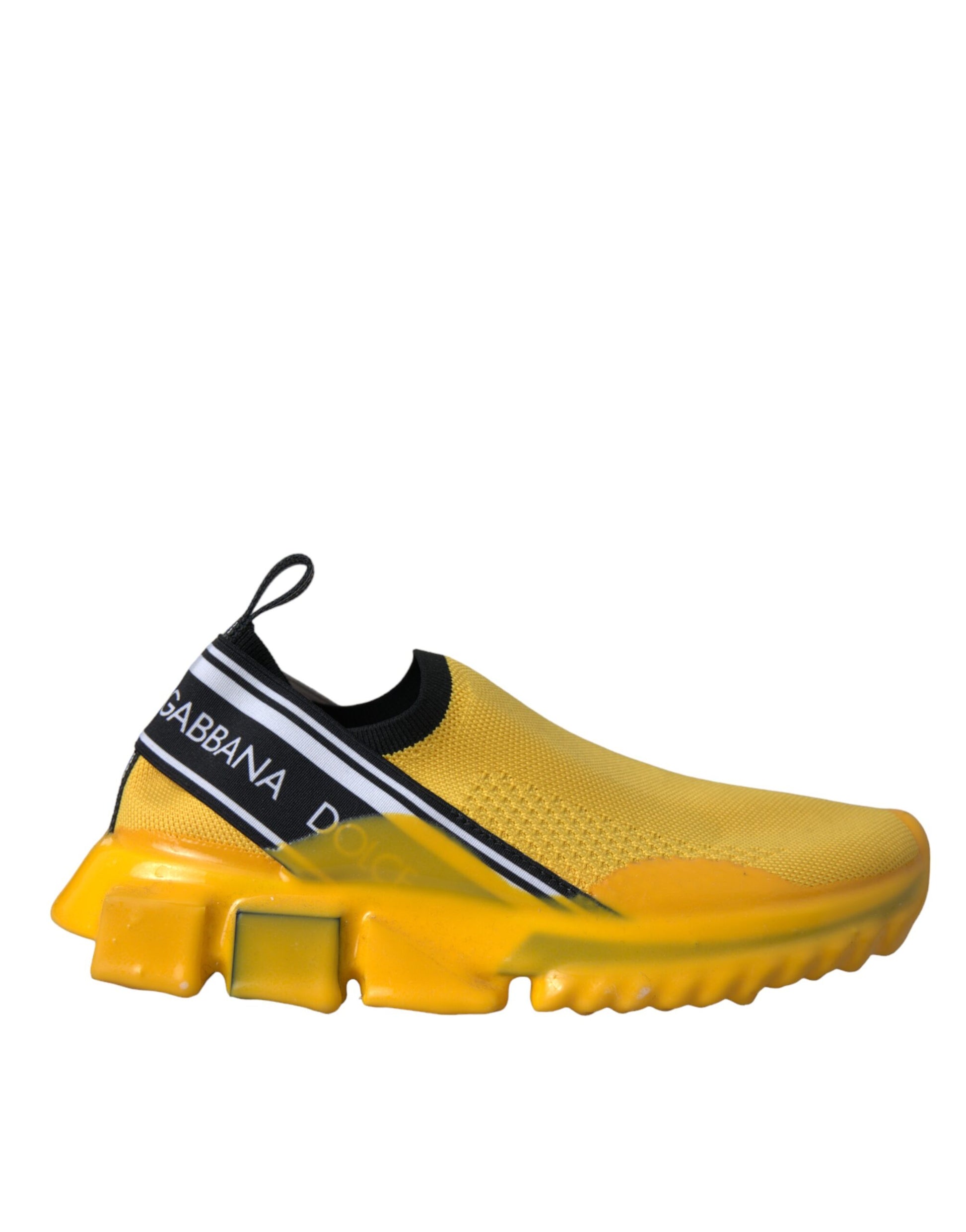 Yellow and black sneakers with white soles