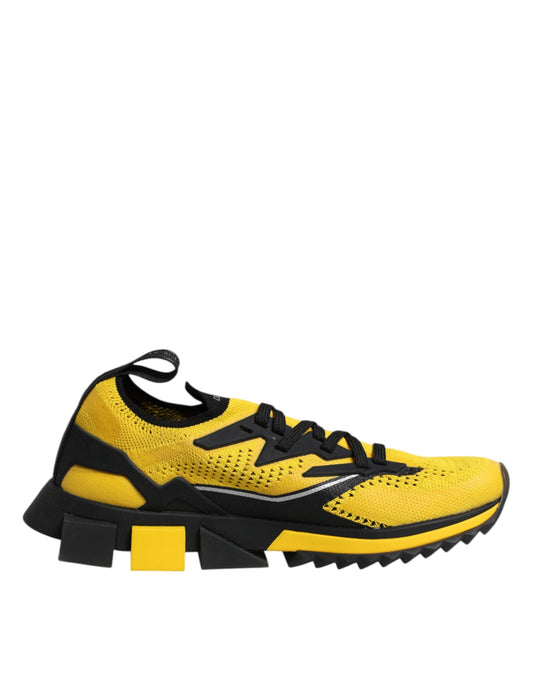 Yellow and black athletic shoe with laces