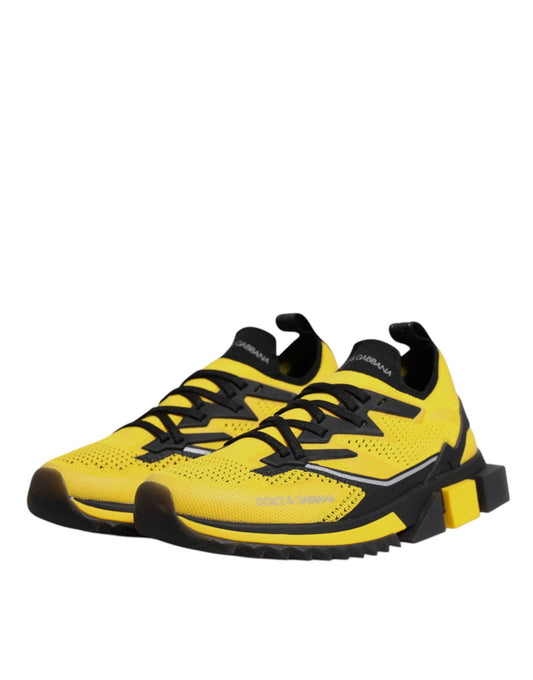 Yellow and black athletic shoe with laces